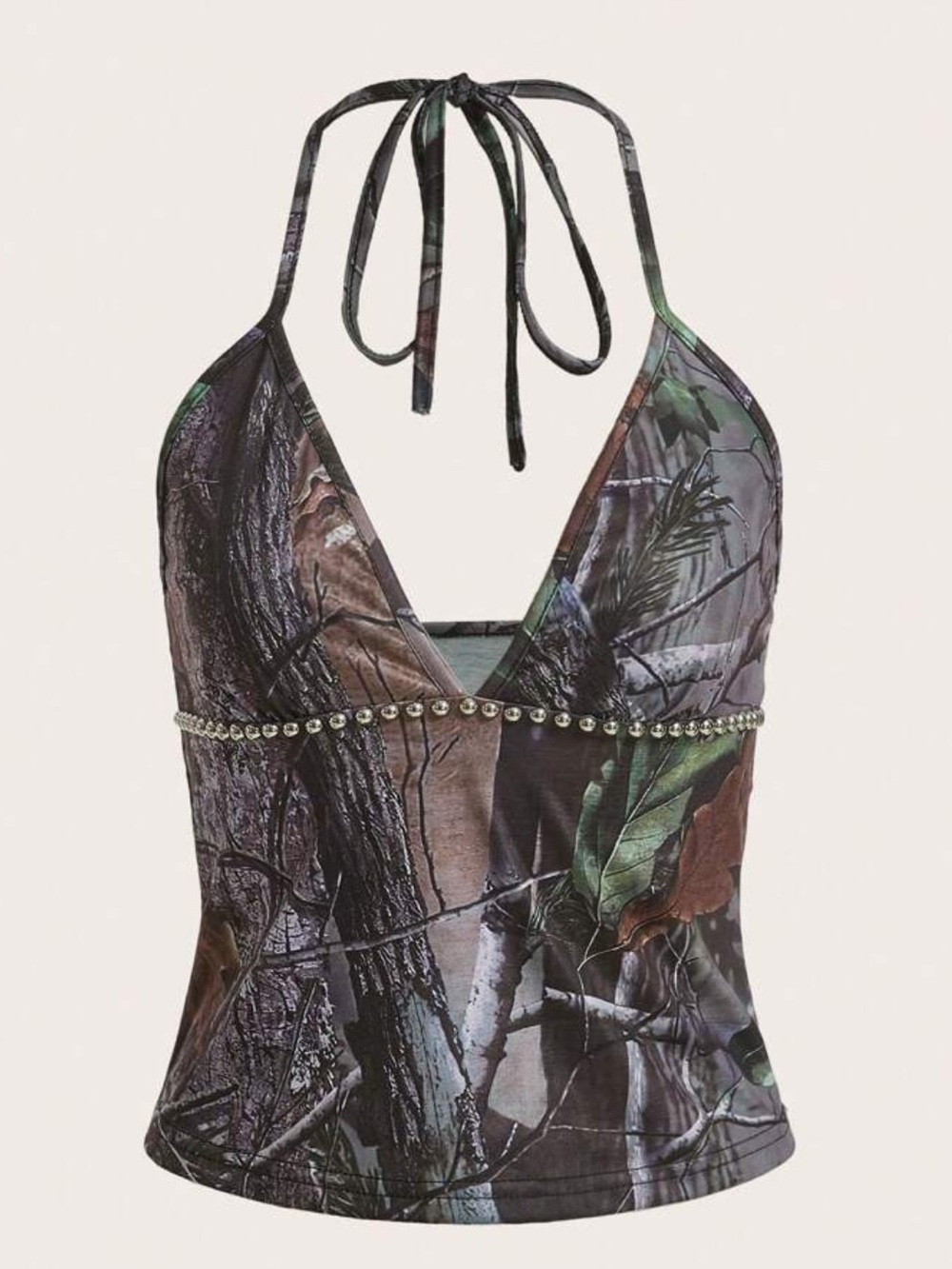 Camo Halter Top with Stud Detailing